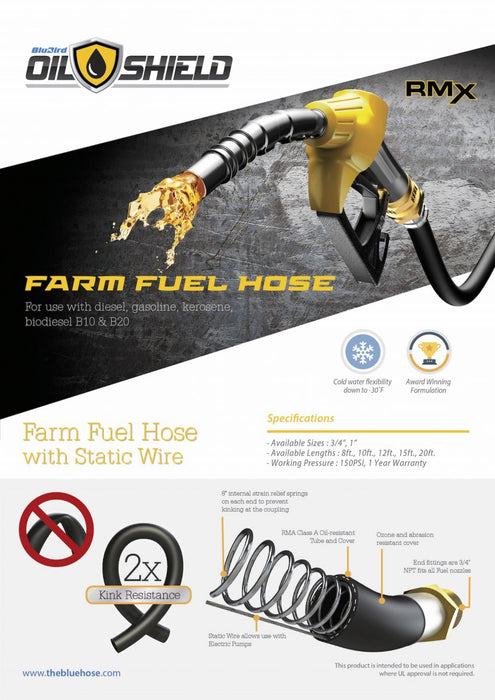 BluBird OilShield 3/4" X 12' Rubber Farm Fuel Transfer Hose with Static Wire, 2 Pack OSFH3412-2pk