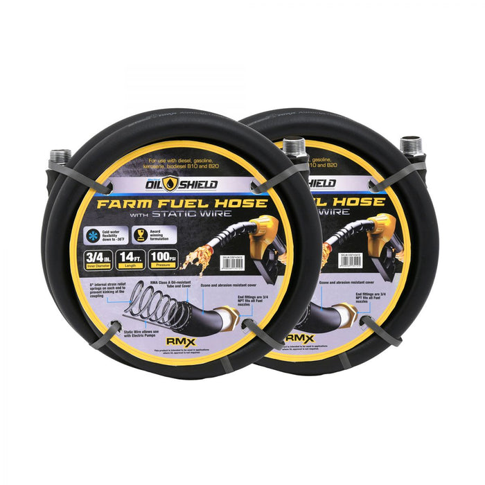 BluBird OilShield 3/4" X 14' Rubber Farm Fuel Transfer Hose with Static Wire, 2 Pack OSFH3414-2pk