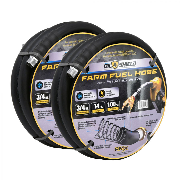 BluBird OilShield 3/4" X 14' Rubber Farm Fuel Transfer Hose with Static Wire, 2 Pack OSFH3414-2pk