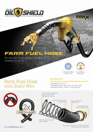 BluBird OilShield 3/4" x 20' Rubber Farm Fuel Transfer Hose with Static Wire OSFH3420