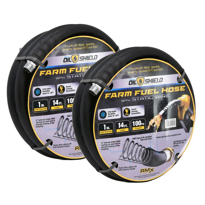 BluBird OilShield 1" X 12' Rubber Farm Fuel Transfer Hose with Static Wire - 2 pack OSFHONE12-2pk