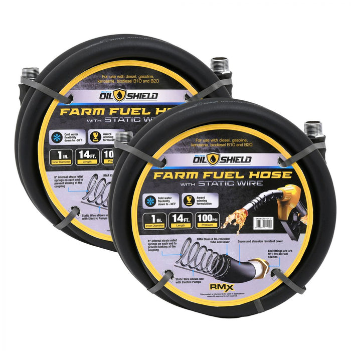 BluBird OilShield 1" X 12' Rubber Farm Fuel Transfer Hose with Static Wire - 2 pack OSFHONE12-2pk