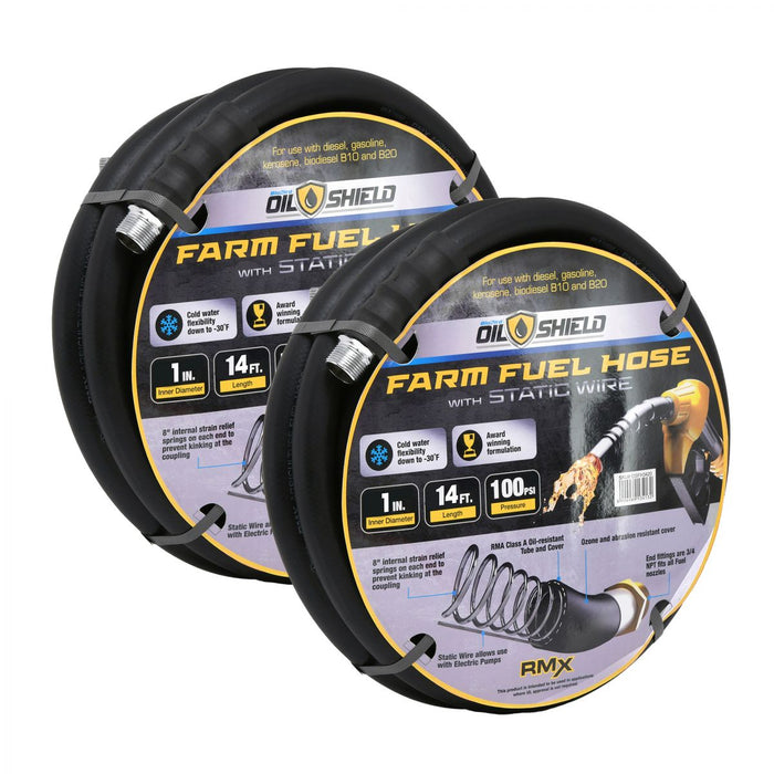 BluBird OilShield 1" X 14' Rubber Farm Fuel Transfer Hose with Static Wire - 2 pack OSFHONE14-2pk