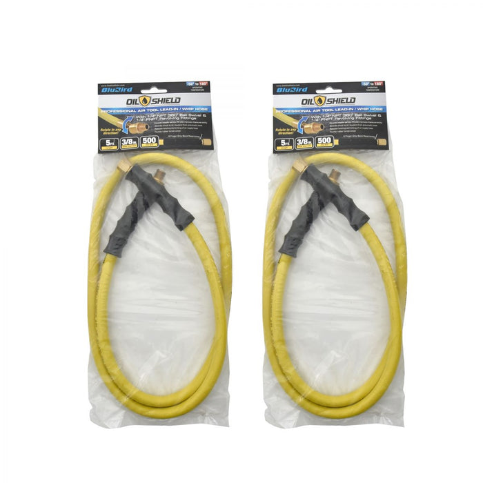 BluBird OilShield Rubber Air Hose Assembly 3/8" X 05'- 3/8" Male-NPT, 300 PSI, Nitrile Class A, 2 Pack OSSR3805-2pk