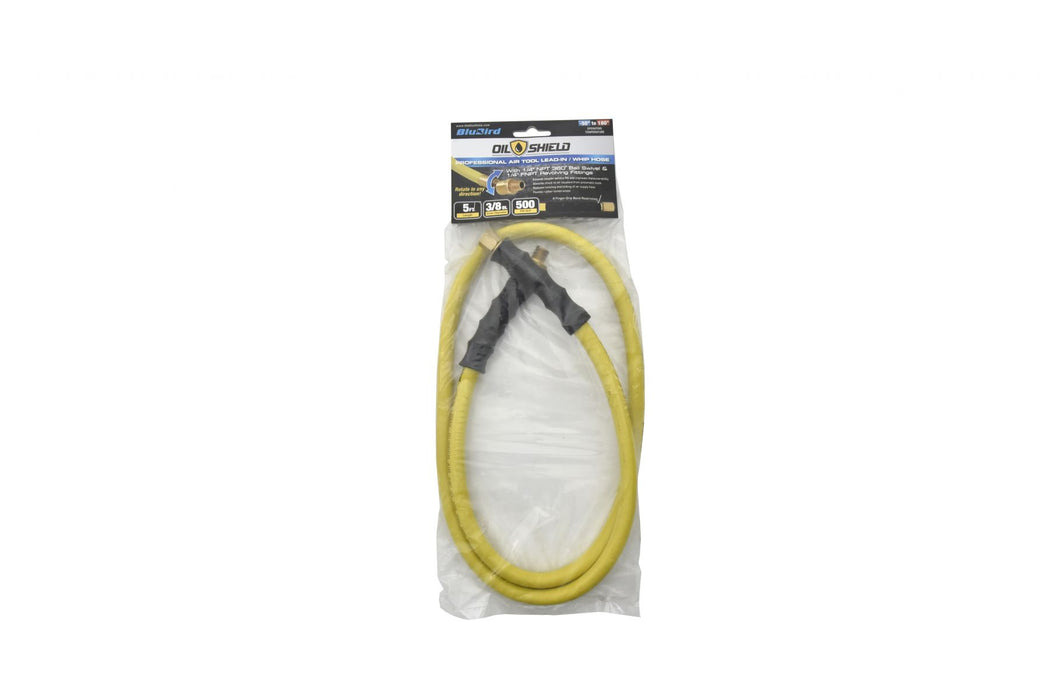 BluBird OilShield Rubber Air Hose Assembly 3/8" X 05'- 3/8" Male-NPT, 300 PSI, Nitrile Class A OSSR3805