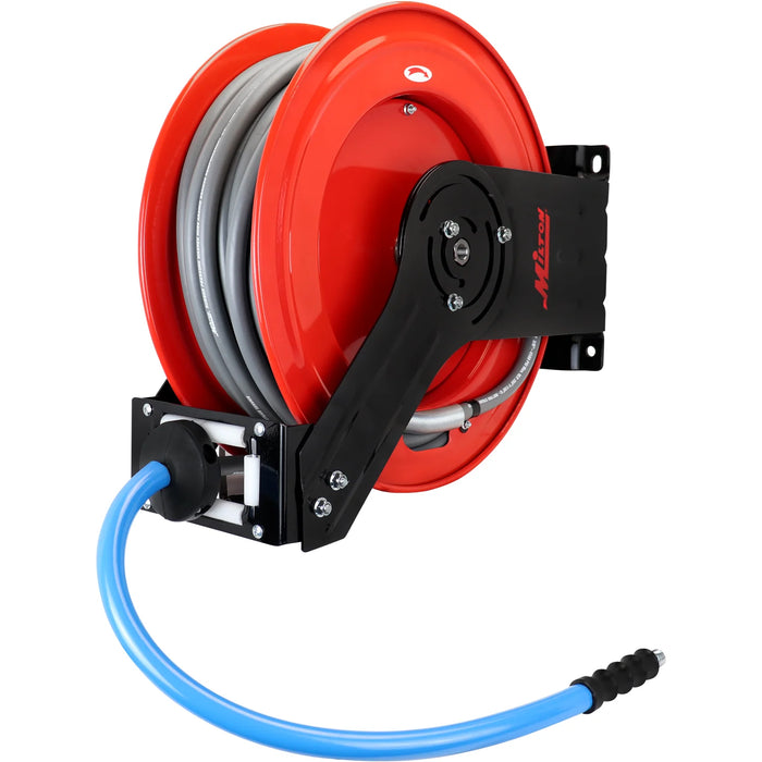 Zeeline by Milton® PWR438100 3/8" x 100' All-In-One Retractable Pressure Washer Hose Reel | 1 Unit | 4,100 PSI | Aramid/Kevlar-Braided Hose | 12-Point Ratchet | 225° Guide Arm | M22 Connections | For Heavy-Duty Commercial & Industrial Use