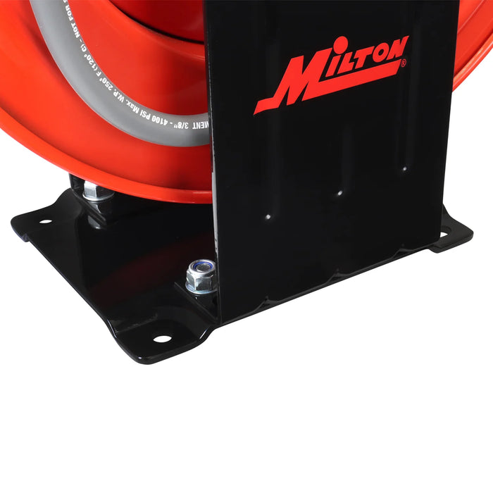 Zeeline by Milton® PWR438100 3/8" x 100' All-In-One Retractable Pressure Washer Hose Reel | 1 Unit | 4,100 PSI | Aramid/Kevlar-Braided Hose | 12-Point Ratchet | 225° Guide Arm | M22 Connections | For Heavy-Duty Commercial & Industrial Use