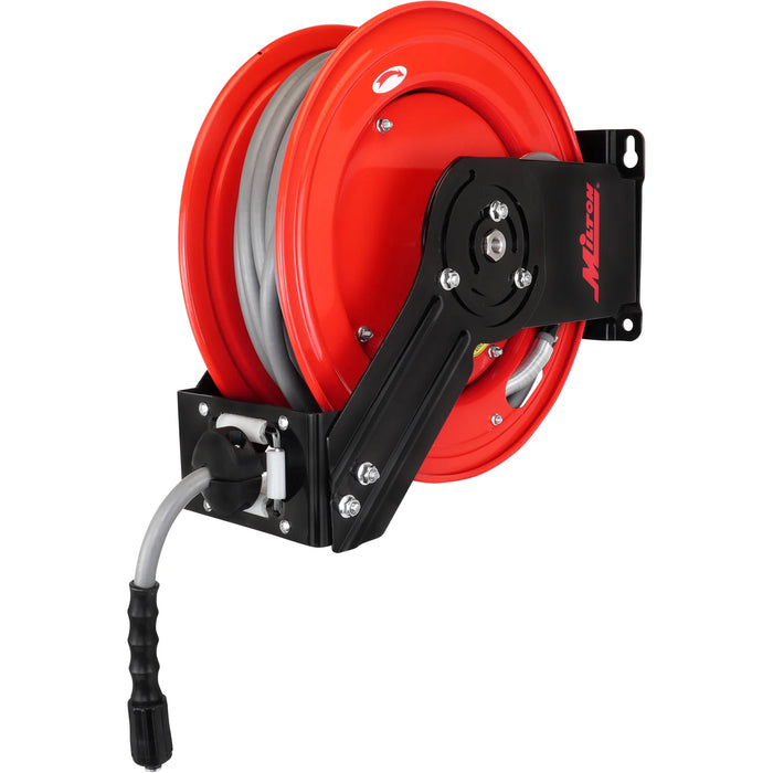 Zeeline by Milton® PWR31450 1/4" x 50' All-In-One Retractable Pressure Washer Hose Reel | 1 Unit | 3,300 PSI | Poly Braided Hose | 12-Point Ratchet | 225° Guide Arm | M22 Connections | For Residential, Commercial & Industrial Use
