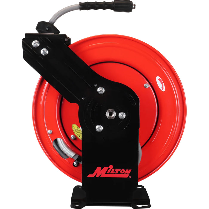 Zeeline by Milton® PWR31450 1/4" x 50' All-In-One Retractable Pressure Washer Hose Reel | 1 Unit | 3,300 PSI | Poly Braided Hose | 12-Point Ratchet | 225° Guide Arm | M22 Connections | For Residential, Commercial & Industrial Use