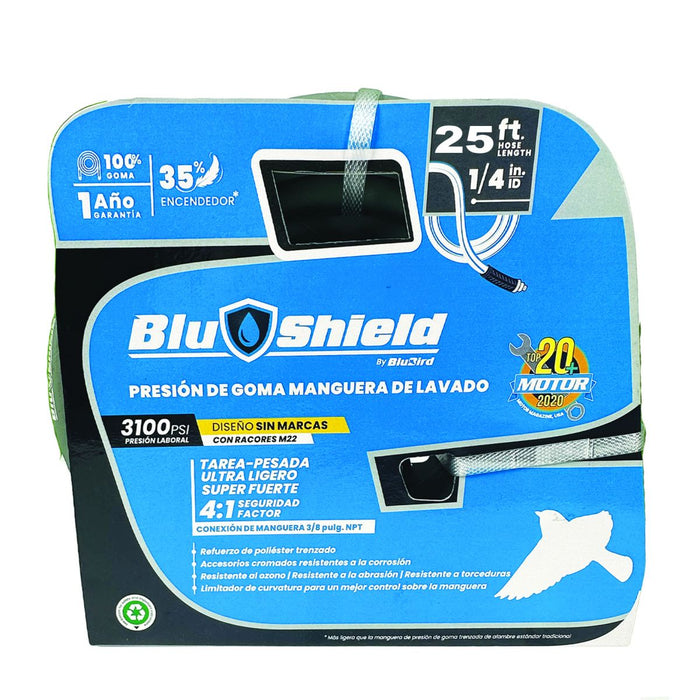 BluBird Blu Shield Rubber Pressure Washer Hose Assembly 1/4" x 25' w/ M22 Non Marking PW1425-NM
