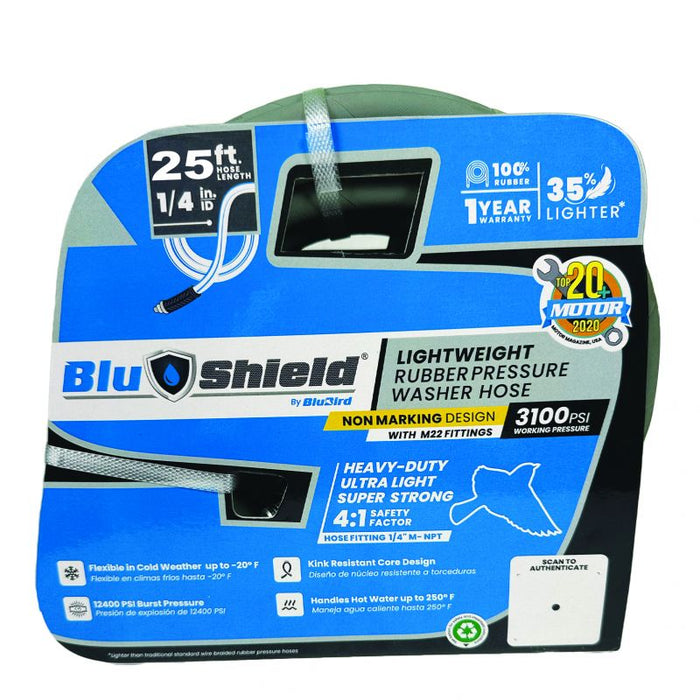 BluBird Blu Shield Rubber Pressure Washer Hose Assembly 1/4" x 25' w/ M22 Non Marking PW1425-NM