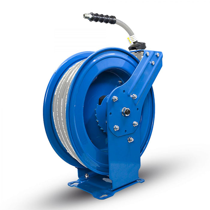 BluBird Blu Shield Rubber Pressure Washing Hose Reel 3/8" X 50' (Dual Arm)with 6' Lead-in-Hose PWSWRDA3850