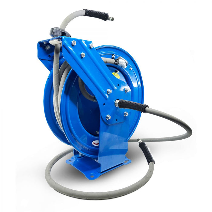 BluBird Blu Shield Rubber Pressure Washing Hose Reel 3/8" X 50' (Dual Arm)with 6' Lead-in-Hose PWSWRDA3850
