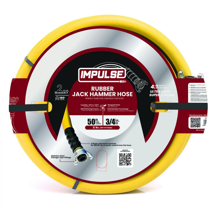 BluBird Impulse Rubber Jack Hammer Hose Assembly 3/4" X 50' - Yellow RVJH3450Y
