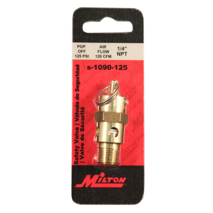 Milton S-1090-125 1/4" MNPT ASME Safety Valve, 125 PSI Pop off Pressure