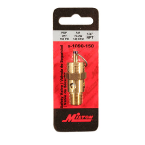 Milton S-1090-150 1/4" MNPT ASME Safety Valve, 150 PSI Pop off Pressure