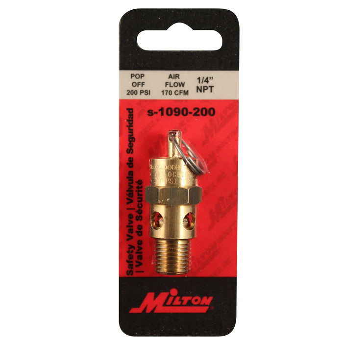 Milton S-1090-200 1/4" MNPT ASME Safety Valve, 200 PSI Pop off Pressure