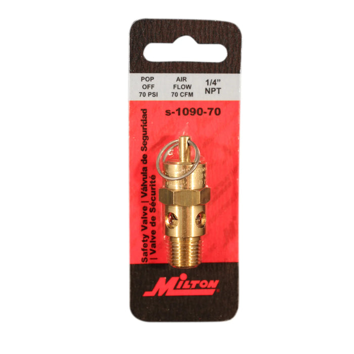 Milton S-1090-70 1/4" MNPT ASME Safety Valve, 70 PSI Pop off Pressure