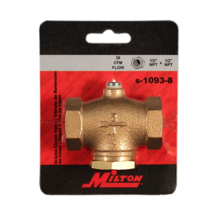 Milton S-1093-8 1/2" FNPT In-Line Check Valve