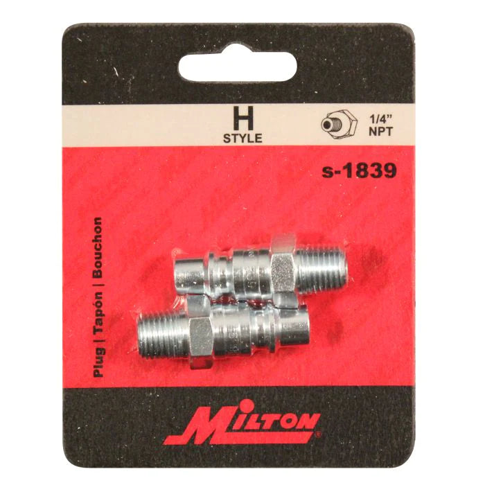 Milton 1839BK (1839) 1/4" MNPT H-Style Air Compressor Quick Connect Air Fitting Plug (Box of 10)