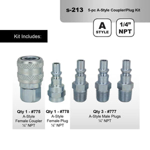 Milton S-213 1/4" NPT A-Style Coupler and Plug Kit (5-Piece)