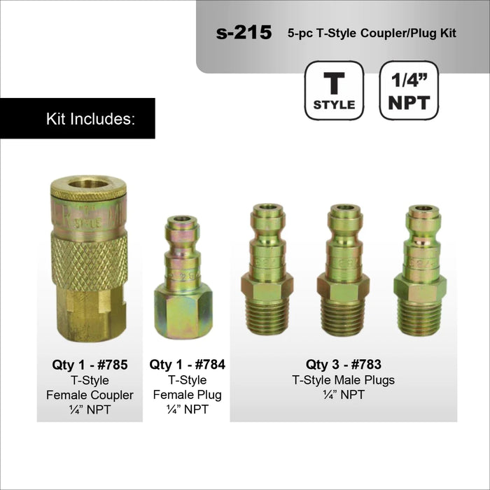 Milton S-215 1/4" NPT T-Style Coupler and Plug Kit