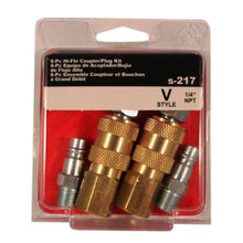 Load image into Gallery viewer, Milton S-217 HIGHFLOWPRO® S-217 1/4&quot; NPT V-Style/Euro Interchange Air Coupler and Plug Fitting Kit, Hi Vol Low Pressure Application, 6-Piece