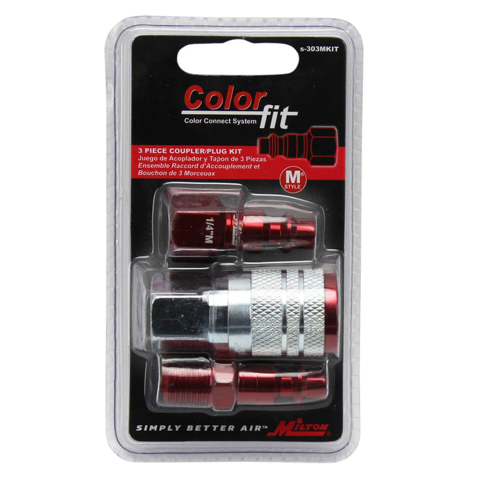 Milton S-303MKIT COLORFIT® M-STYLE® Coupler & Plug Kit - (M-STYLE®, Red) - 1/4" NPT (3-Piece)