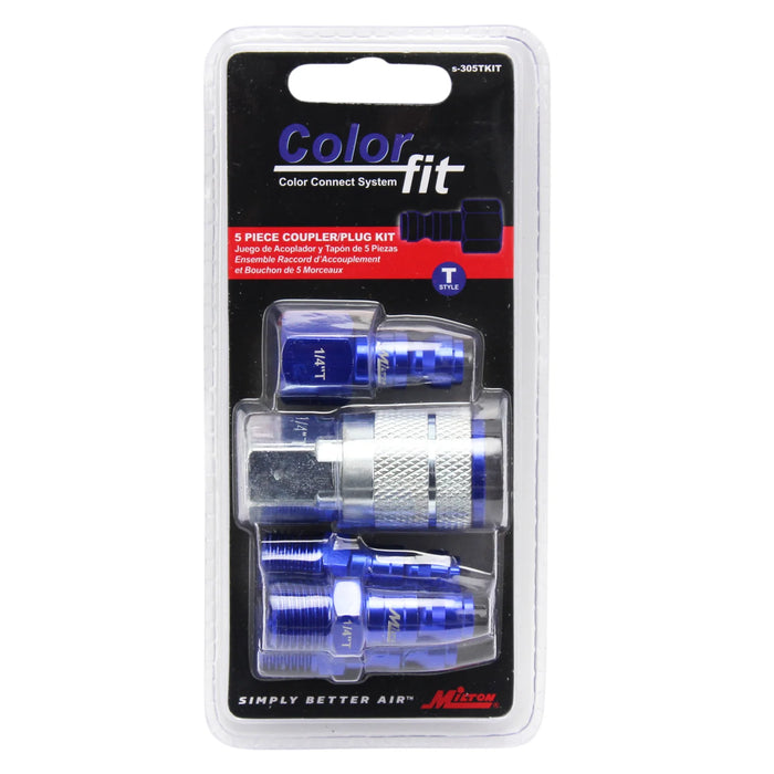 Milton S-305TKIT COLORFIT® Coupler & Plug Kit - (T-Style, Blue) - 1/4" NPT (5-Piece)