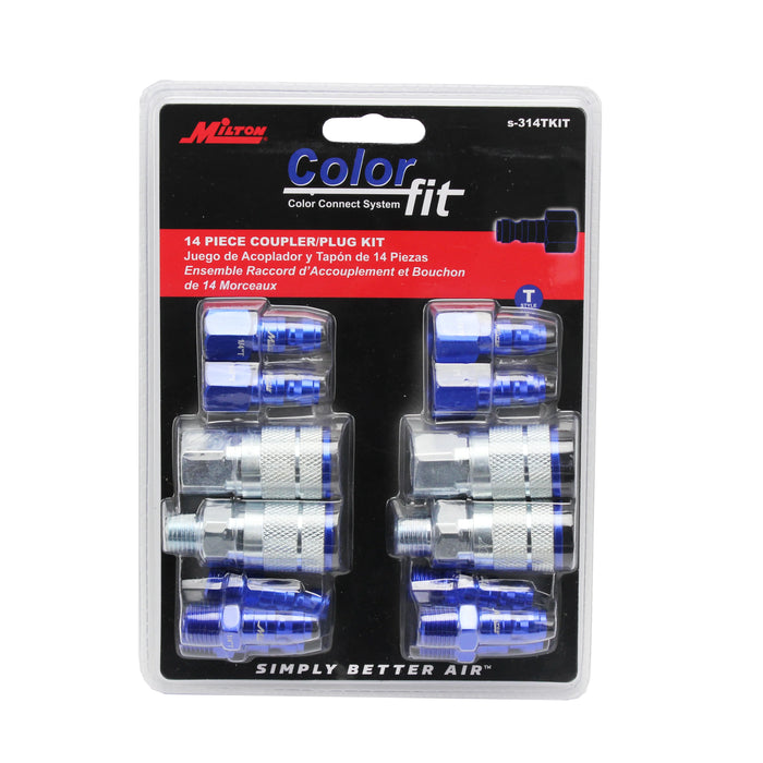 Milton  S-314TKIT COLORFIT® Coupler & Plug Kit - (T-Style, Blue) - 1/4" NPT (14-Piece)