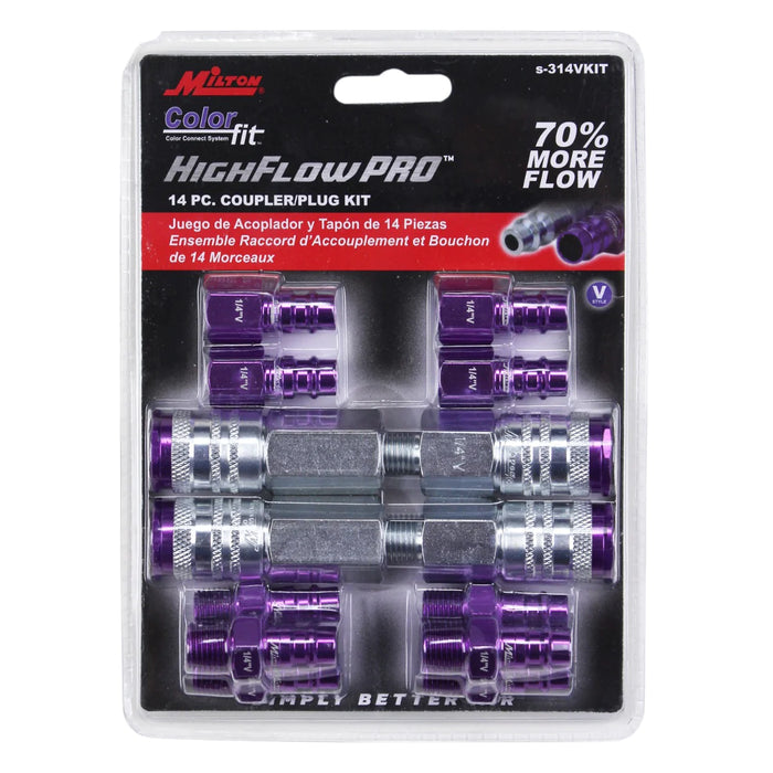 Milton  S-314VKIT COLORFIT® HIGHFLOWPRO® Coupler & Plug Kit (V-Style, Purple) - 1/4" NPT (14-Piece)