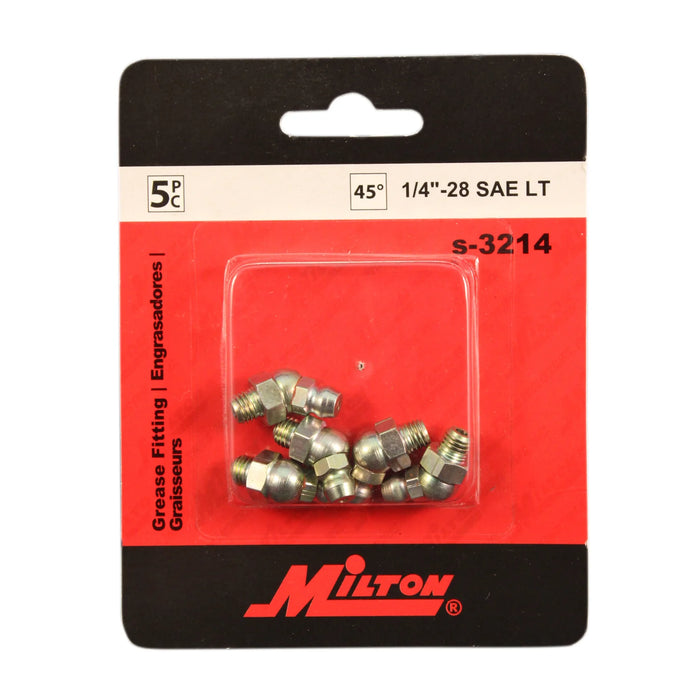 Milton  s-3214 1/4" - 28 SAE - LT Short 45 Degree Grease Fitting (Pack of 10)