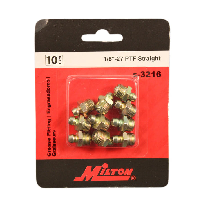 Milton  S-3216 1/8" - 27 Pipe Thread Straight Grease Fitting (Pack of 10)