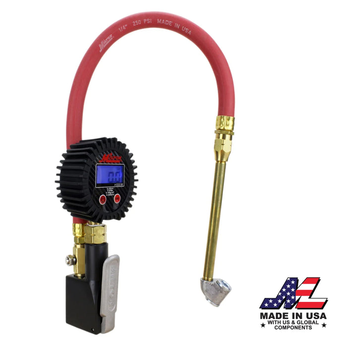 Milton S-530 Compact Digital Tire Inflator with Pressure Gauge (255 PSI) - Air Chuck & 15" Rubber Air hose 1/4" NPT