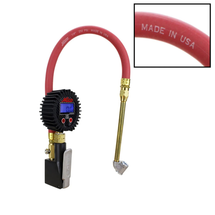 Milton S-531 Compact Digital Tire Inflator with Pressure Gauge (255 PSI) - Air Chuck & 15" Rubber Air hose 1/4" NPT