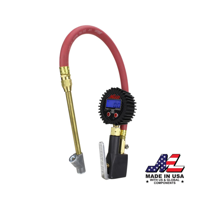 Milton S-531 Compact Digital Tire Inflator with Pressure Gauge (255 PSI) - Air Chuck & 15" Rubber Air hose 1/4" NPT