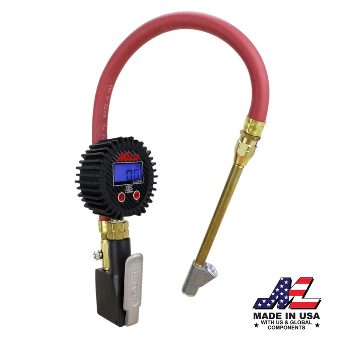 Milton S-530 Compact Digital Tire Inflator with Pressure Gauge (255 PSI) - Air Chuck & 15" Rubber Air hose 1/4" NPT