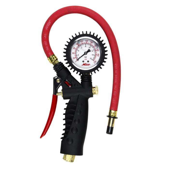 Milton S-574A Pro Analog Tire Inflator/Pressure Pistol Grip Gauge, Straight Foot Chuck, 15" Hose