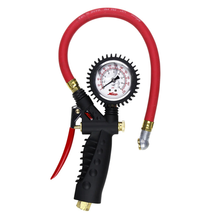 Milton S-575A Pro Analog Tire Inflator/Pressure Pistol Grip Gauge, Ball Foot Chuck, 15" Hose, 160PSI