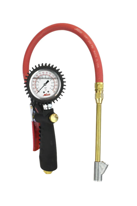 Milton S-577A Pro Series Oil-Filled Analog Pistol Grip Tire Inflator/Deflator Pressure Gauge - Dual Head Straight Foot Chuck w/Lock-On Threads, 15" Hose, 160PSI