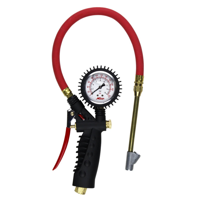 Milton S-577A Pro Series Oil-Filled Analog Pistol Grip Tire Inflator/Deflator Pressure Gauge - Dual Head Straight Foot Chuck w/Lock-On Threads, 15" Hose, 160PSI