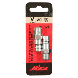 Milton 760-1 HIGHFLOWPRO® 1/4" MNPT V-Style/Euro Interchange Steel Air Plug Fitting (High Volume Low Pressure Application)