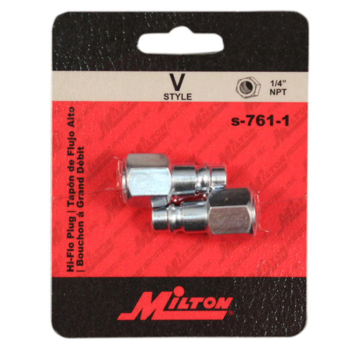 Milton 761-1 HIGHFLOWPRO® 1/4" FNPT V-Style/Euro Interchange Steel Air Plug Fitting (High Volume Low Pressure Application)