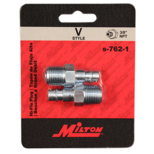 Milton 762-1 No reviews HIGHFLOWPRO® 3/8" MNPT V-Style/Euro Interchange Steel Air Plug Fitting (High Volume Low Pressure Application)
