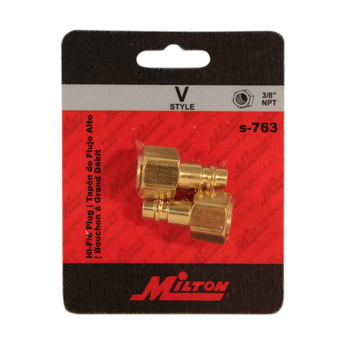 Milton 763 HIGHFLOWPRO® V-Style/Euro Interchange Brass Air Plug Fitting (High Volume Low Pressure Application)