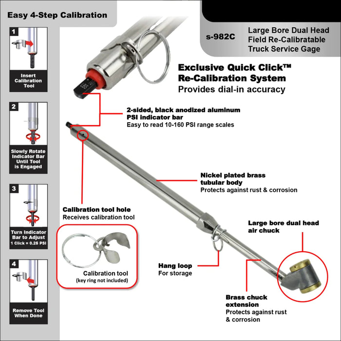 Milton s-986C Re-Calibratable Tire Pressure Service Gauges - 10-160 PSI