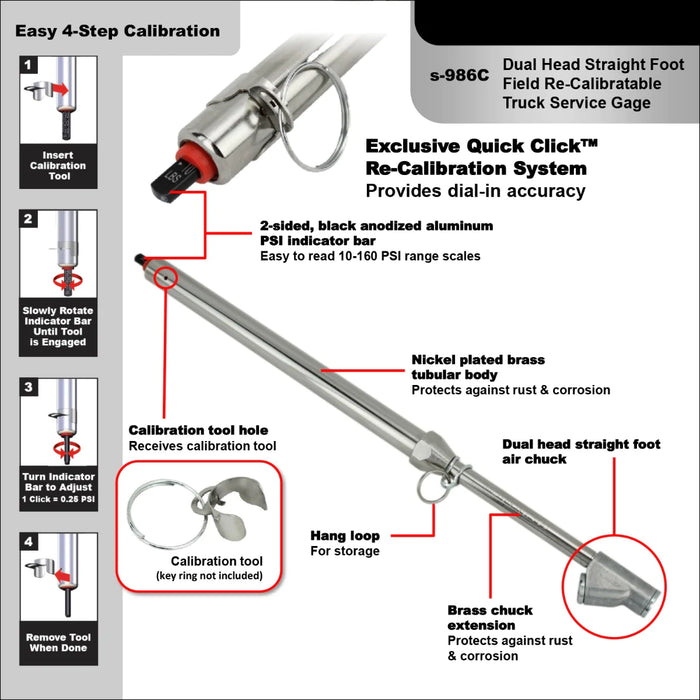 Milton s-982C Re-Calibratable Tire Pressure Service Gauges - 10-160 PSI