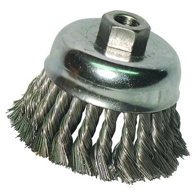 Bosch 3 1/2" CUP BRUSH, KNOTTED, STAINLESS STEEL,  5/8" X 11" ARBOR WBS504