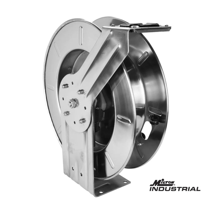 Zeeline 2750-12SS - Milton® Industrial Stainless Steel Hose Reel Retractable, 1/2" NPT, Hose Capacity 25', 35', And 50', 300 PSI (Hose Not Included)