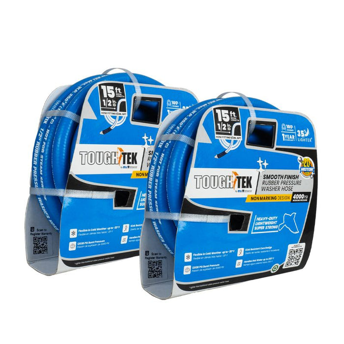 BluBird Blu Shield Tough Tek Rubber Pressure Washer Hose 1/2" X 15' (4000:16000 PSI) 2 Pack TTPW1215-NM-2pk